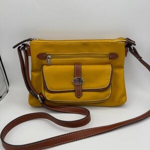 Company Crossbody Mustard Yellow Purse Brown Trim PVC‎